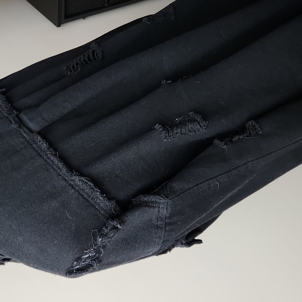 Black Distressed Denim Button Down Women's Medium Trendy Casual Jacket - Picture 3 of 16